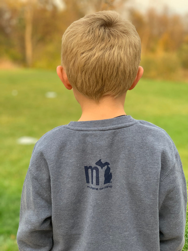 Load image into Gallery viewer, mi State of Mind youth crewneck sweatshirt mi Youth Crewneck Sweatshirt