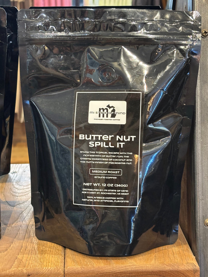 Load image into Gallery viewer, mi State of Mind coffee Butter Nut Spill it (Medium Roast) 12 oz mi Ground Coffee
