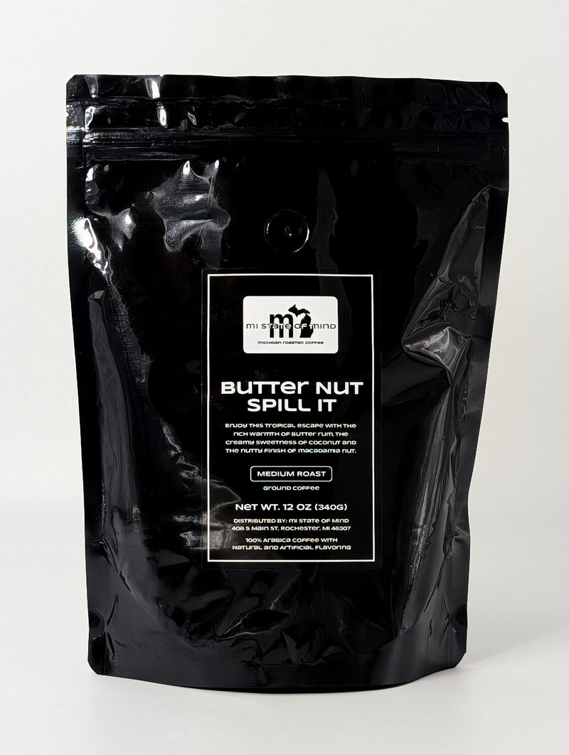 Load image into Gallery viewer, mi State of Mind coffee Butter Nut Spill it (Medium Roast) 12 oz mi Ground Coffee
