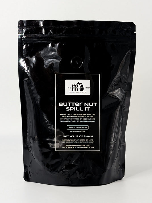 mi State of Mind coffee Butter Nut Spill it (Medium Roast) 12 oz mi Ground Coffee