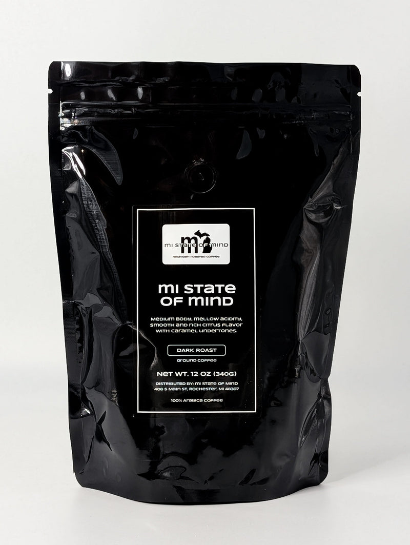 Load image into Gallery viewer, mi State of Mind coffee mi State of Mind (Dark Roast) 12oz mi Ground Coffee
