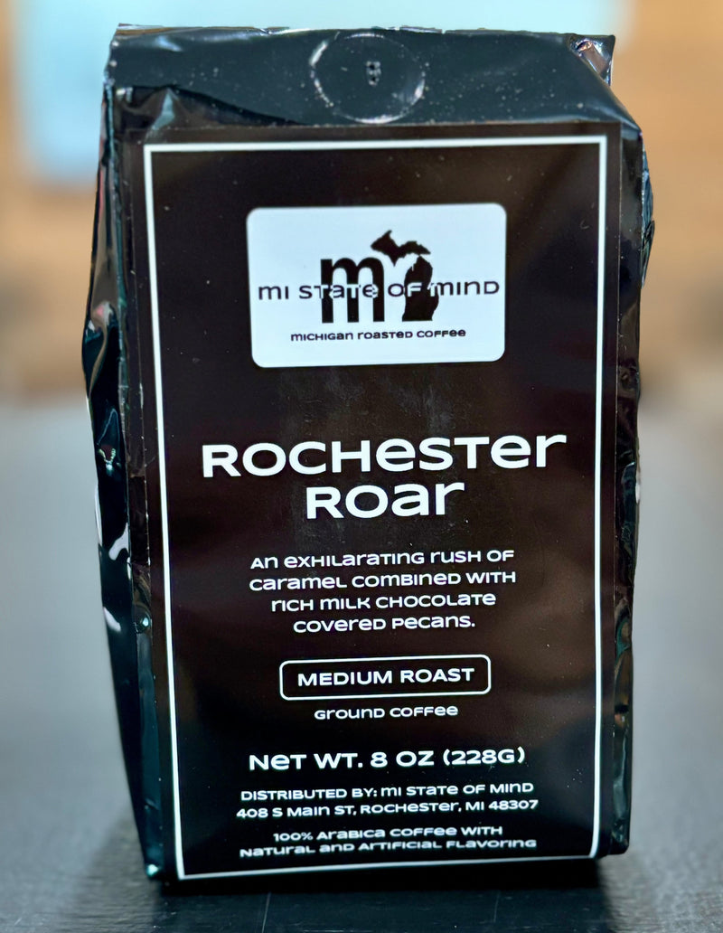 Load image into Gallery viewer, mi State of Mind coffee Rochester Roar (Medium Roast) 8oz mi Ground Coffee - New Look!

