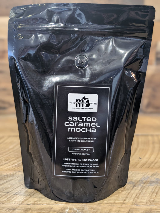 mi State of Mind coffee Salted Caramel Mocha (Dark Roast) 12oz mi Ground Coffee