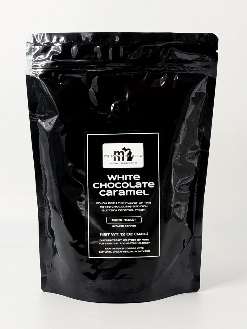 Load image into Gallery viewer, mi State of Mind coffee White Chocolate Caramel (Dark Roast) 12oz mi Ground Coffee
