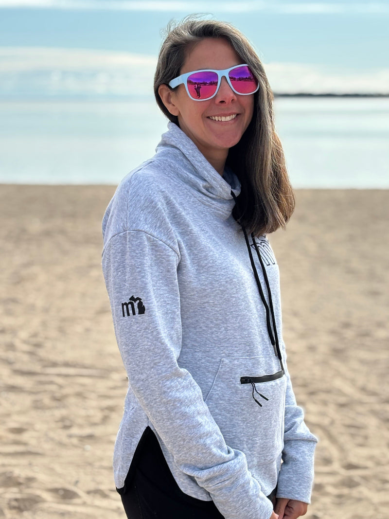 Load image into Gallery viewer, mi State of Mind cowl neck hoodie Heather Grey / X-Small mi Cowl Neck Long Pullover
