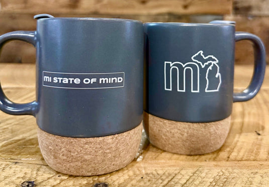 mi State of Mind Mug Gray mi Desktop Mug w/ Lid (14oz.)
