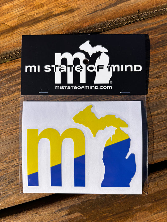 mi State of Mind Sticker Maize 'n blue mi School Spirit Decal