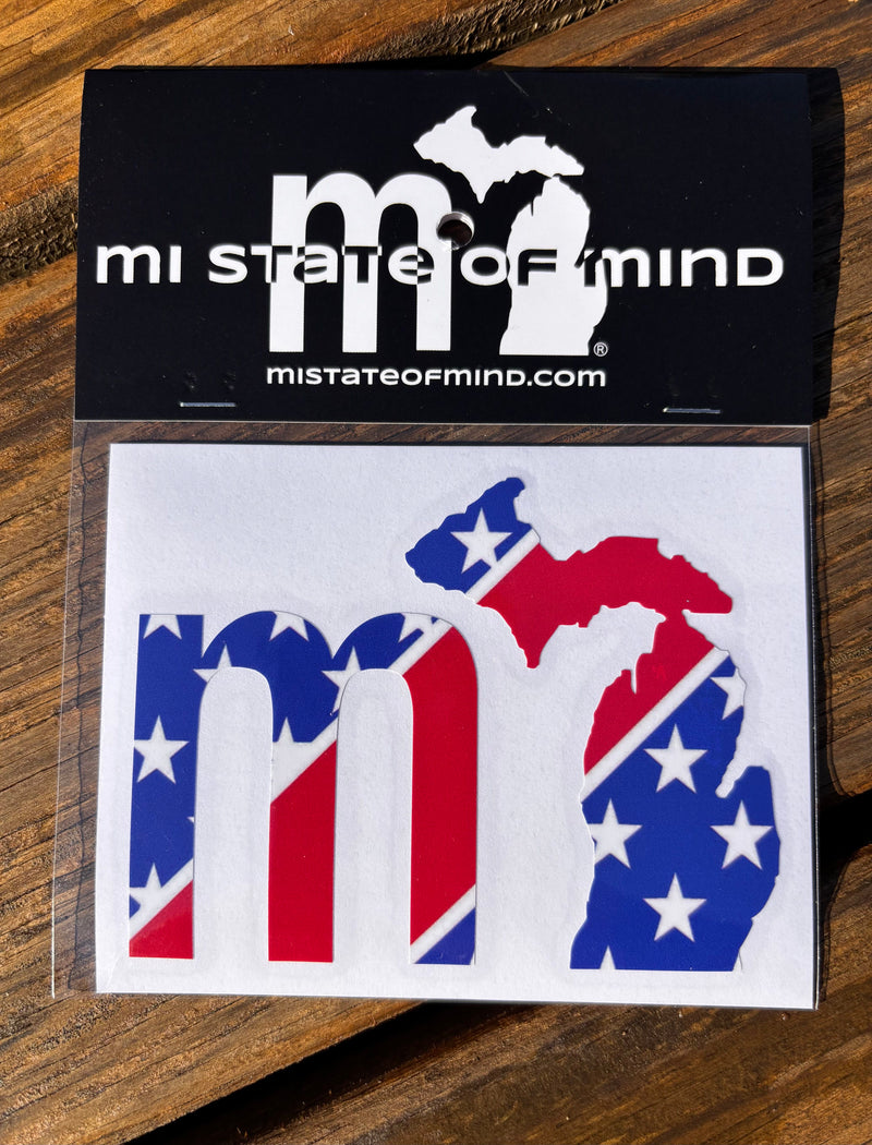 Load image into Gallery viewer, mi State of Mind Sticker Stars n Stripe mi USA Sticker
