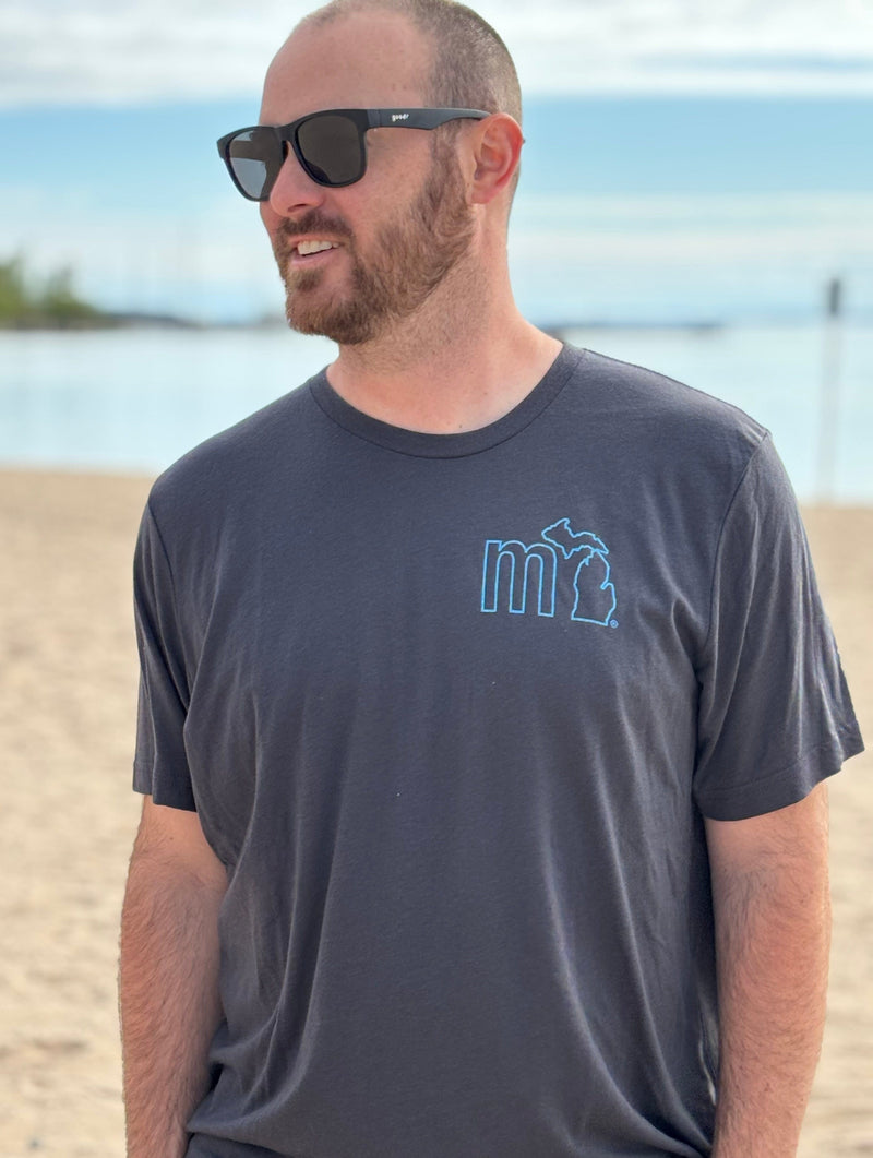 Load image into Gallery viewer, mi State of Mind T-shirt Dark Grey w/ Aqua Blue / XS mi Unisex Outline T (2 colors)
