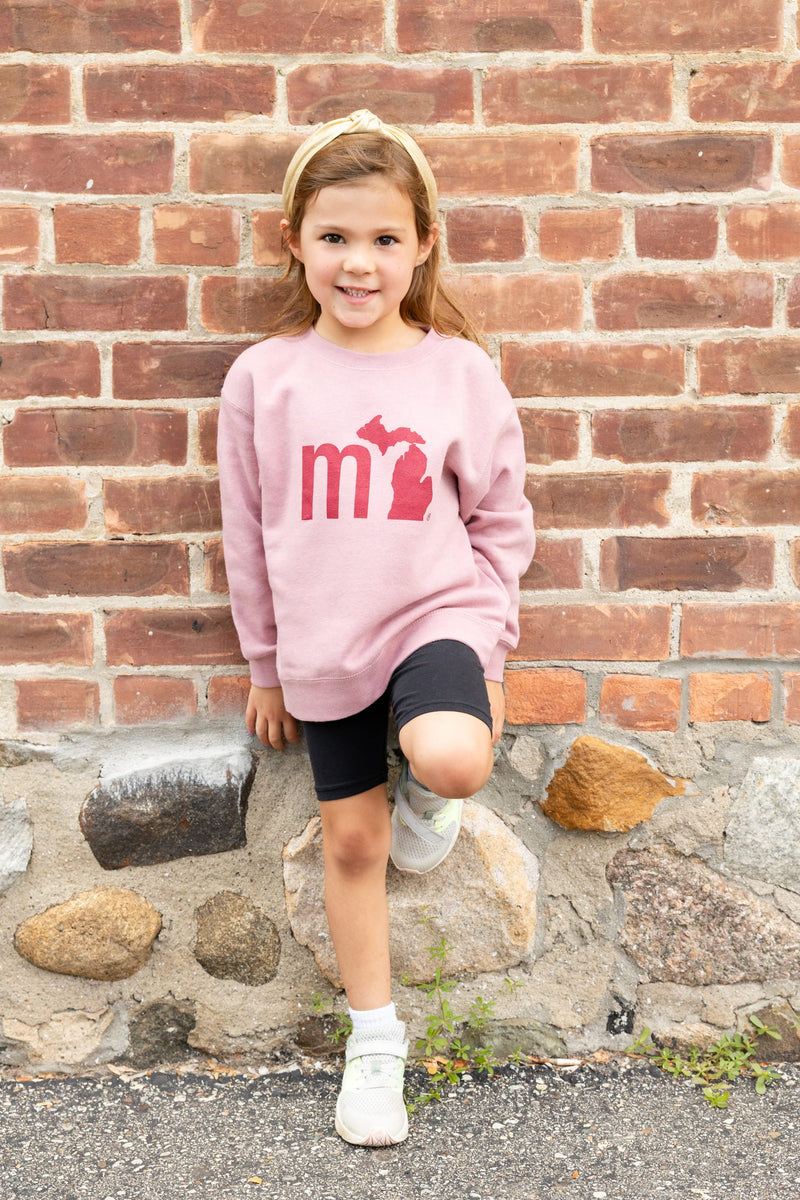 Load image into Gallery viewer, mi State of Mind youth crewneck sweatshirt Orchid Heather / XS (4/5) mi Youth Crewneck Sweatshirt
